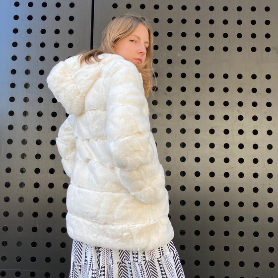 White faux fur hooded jacket by JS Millenium - Black Truffle