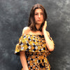 Off the shoulder top in in yellow cotton batik by Floralyst - Black Truffle
