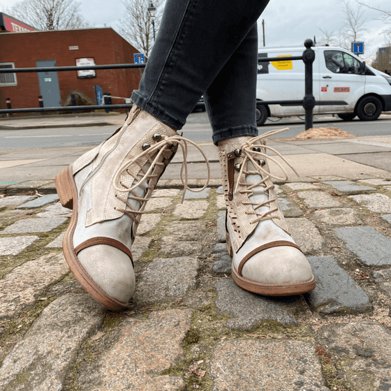 Vegan lace up walking boot in beige