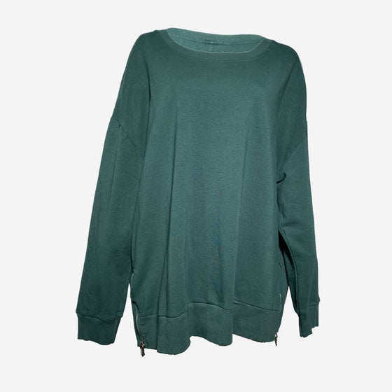 Cotton sweatshirt with zip detail in green by Dreams - Black Truffle