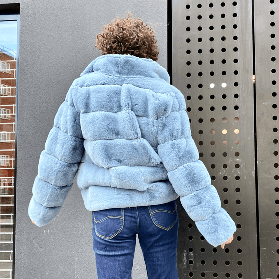 Faux fur bomber jacket in jeans blue by JS Millenium - Black Truffle