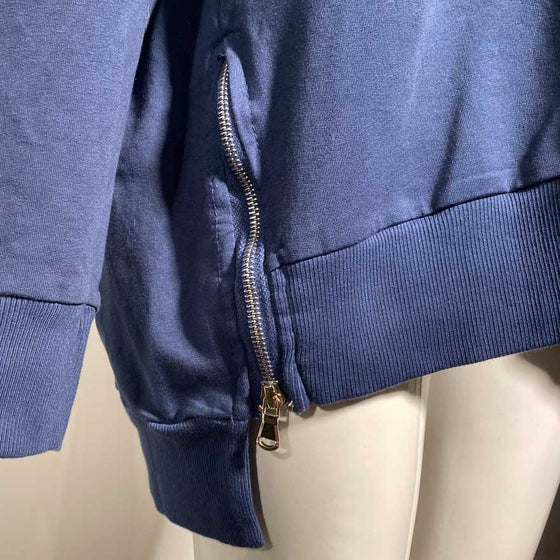 Cotton sweatshirt with zip detail in navy by Dreams - Black Truffle